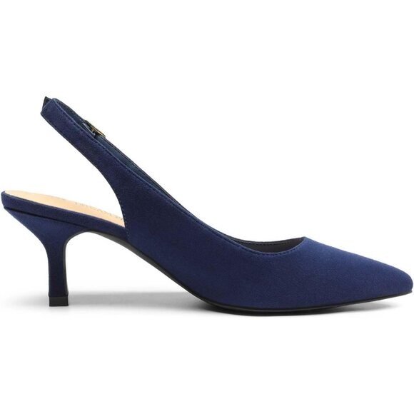 Dream Pairs Women Navy-suede Faux Suede Pointed Toe Slingback Low Kitten Heels - Picture 2 of 7